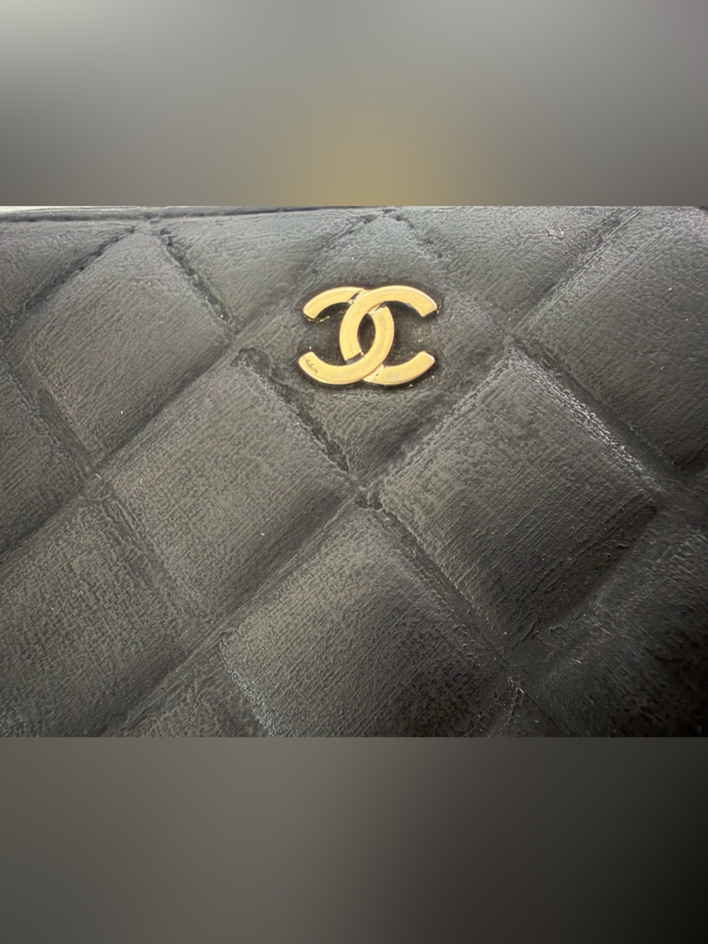CHANEL Black Quilted Zip Wallet with Gold CC Emblem FAIR CONDITION - Picture 2 of 16
